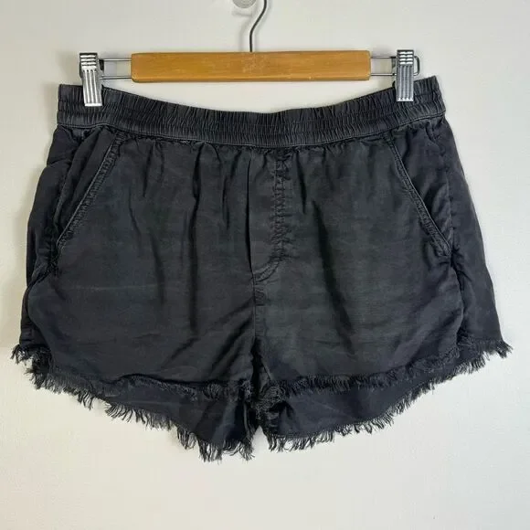 Aerie AE Pull On Shorts Lyocell Raw Frayed Hem Grey Black Small Summer Casual - Picture 1 of 8